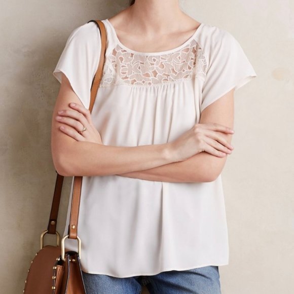 Anthropologie Tops - Anthropologie Maeve Cream Lace Blouse Top sz 10